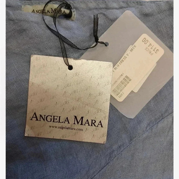 Angela Mara 100% Linen Blue Short Sleeve Asymmetrical Midi Dress Size Large - Picture 8 of 9